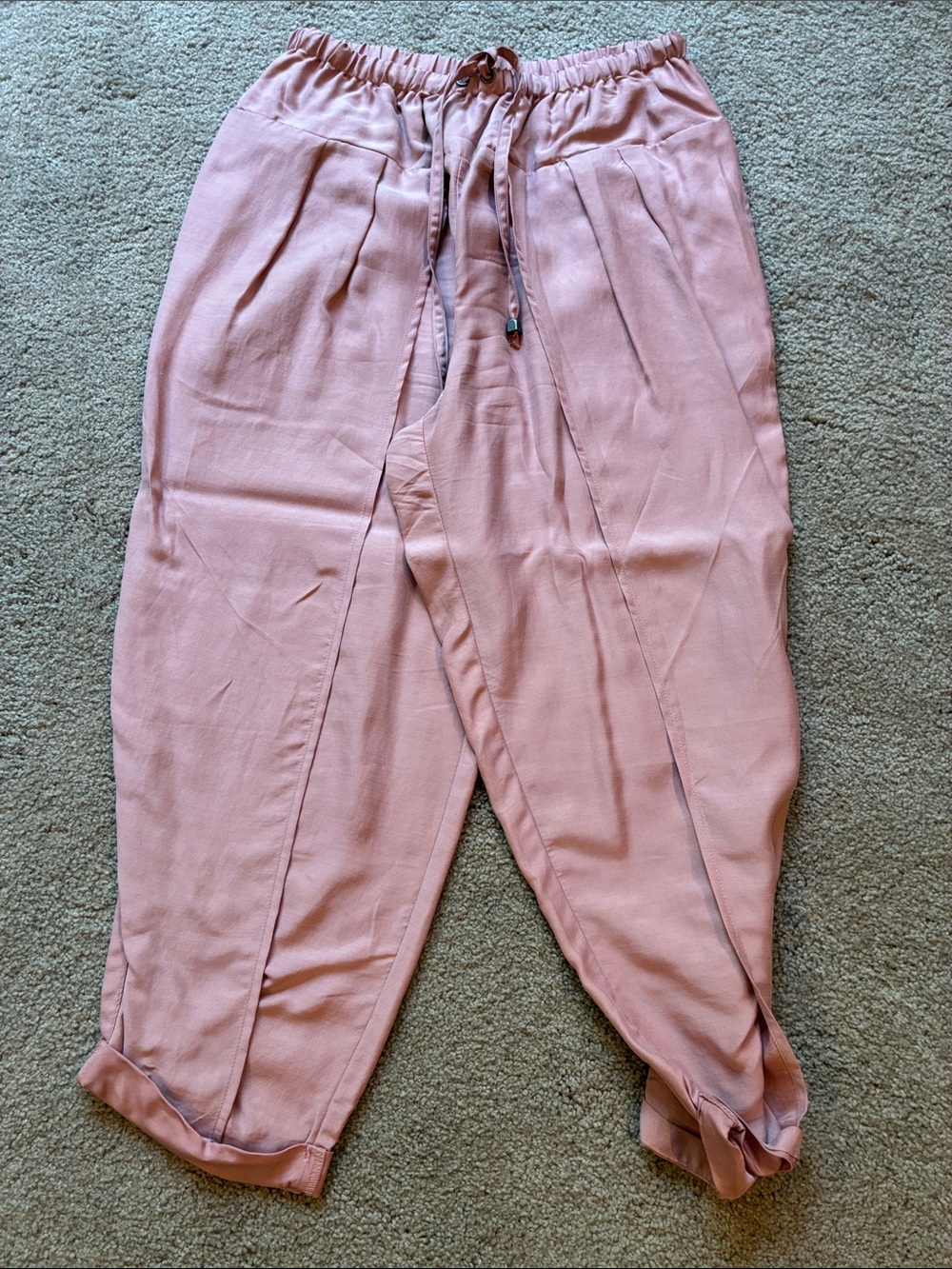 Free People Blush Pink Drawstring silky parachute style Pants .